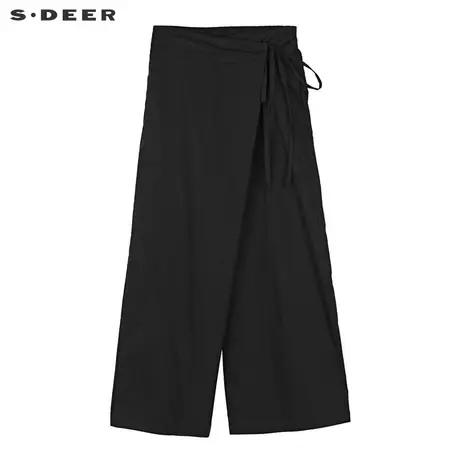sdeer圣迪奥女2019春新款宽松不对称系带拼接长款阔腿裤S19180809商品大图