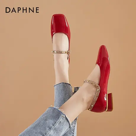 达芙妮浅口单鞋女平底2020中跟新款秋粗跟复古方头低跟玛丽珍鞋女商品大图