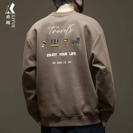 希越350g双面棉重磅卫衣男春秋新款印花套头打底衫宽松大码不掉色图片