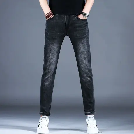 弹力黑色牛仔裤男款小脚修身裤子潮流男2023新款黑色美式高街长裤商品大图