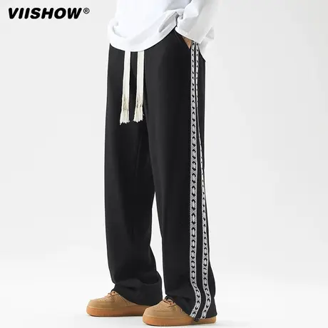 VIISHOW街头嘻哈侧面拼接运动卫裤男潮牌宽松阔腿休闲百搭运动裤商品大图