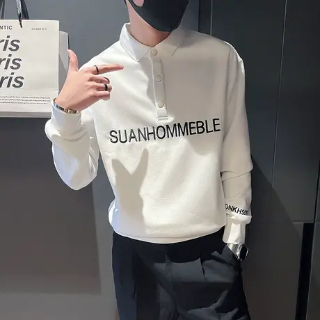 秋季男卫衣t恤外套翻领长袖套头青年潮牌字母休闲潮流POLO衫体恤商品大图