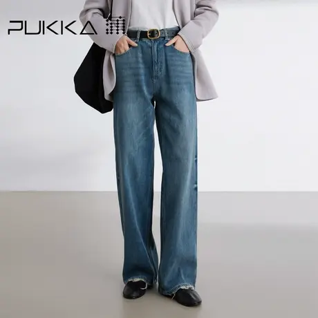 蒲PUKKA 纯棉牛仔裤女高腰春装气质百搭休闲直筒长裤图片