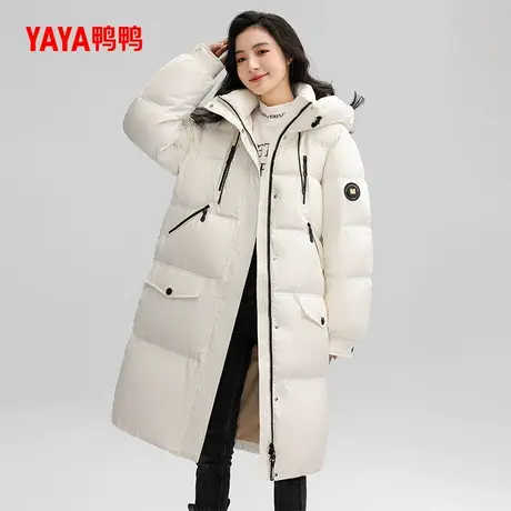 鸭鸭长款加厚羽绒服女2024新款时尚连帽直筒休闲保暖外套J商品大图