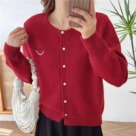 本命年加厚红色毛衣女2024新款春季小香风爆款针织开衫外套上衣女商品大图
