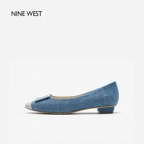 Nine West/玖熙牛仔方扣低跟单鞋2024年春季新款方头浅口晚晚鞋女图片