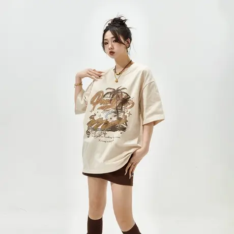 YEP美式复古纯棉短袖t恤女夏季2024年新款潮牌情侣装半袖宽松上衣商品大图