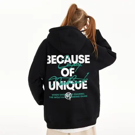 Nuthink美式字母连帽卫衣男潮高街潮流大码宽松情侣帽衫冬季外套商品大图