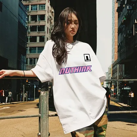 Nuthink美式高街宽松潮流情侣款字母短袖T恤男潮夏季加肥加大半袖商品大图
