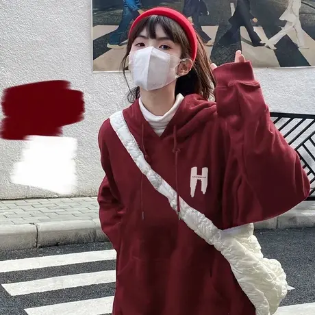 酒红色卫衣女秋冬2022新款宽松慵懒风美式复古连帽oversize外套潮图片