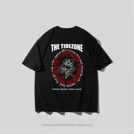 Ohlyah黑暗风哥特玫瑰花卉字母印花T恤男2023夏新款时尚宽松上衣图片