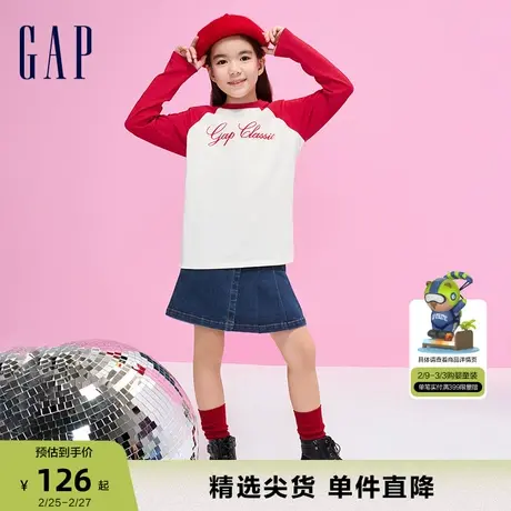 Gap女童春秋LOGO纯棉亲肤宽松长袖T恤儿童洋气时髦休闲上衣889740商品大图