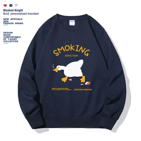 圆领卫衣男趣味鸭子印花长袖休闲秋季新款港风潮牌设计感小众上衣图片