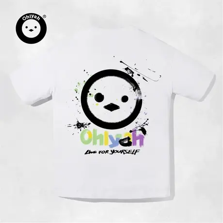 Ohlyah设计师原创卡通品牌涂鸦圆圈小鸡印花纯棉短袖t恤男女情侣图片