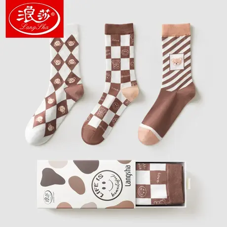 浪莎长筒袜子女秋冬高筒外穿可爱街头中筒袜卡通百搭ins潮牌长袜商品大图