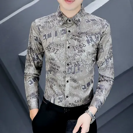 发型师长袖衬衫男士春秋季ins潮牌痞帅寸衫薄款夏装休闲潮流衬衣商品大图