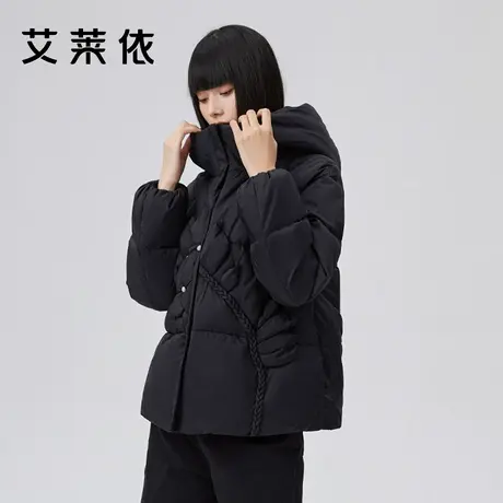 艾莱依2022年新款立体花朵粉色羽绒服鸭绒短款设计感大衣外套女款商品大图