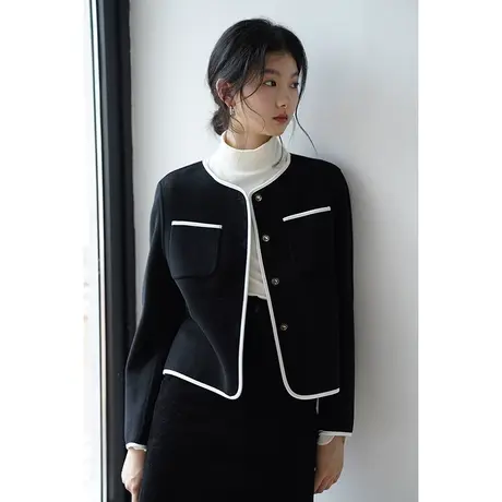 嘉茱莉2023秋季新款小香风毛呢外套女小个子短款上衣外套1OO羊毛商品大图