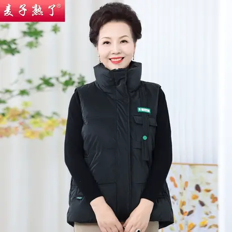 妈妈冬装羽绒棉马甲加厚秋阔太太加厚洋气保暖连帽马夹中老年女装商品大图