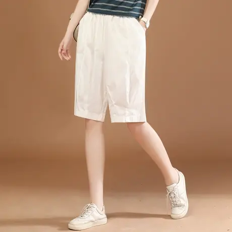 韩潮袭人松紧腰白色休闲五分裤女2023夏季新款宽松显瘦哈伦短裤子商品大图