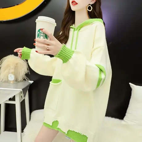 宽松连帽套头毛衣女慵懒风2023年新款秋冬洋气减龄韩系慵懒风上衣图片