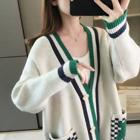 设计感针织衫女外套2023新款秋季毛衣开衫慵懒风宽松春秋上衣外搭图片