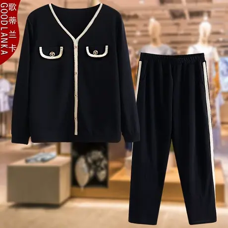 40-50中年妈妈春秋上衣两件套大码宽松洋气中老年人时尚休闲套装图片