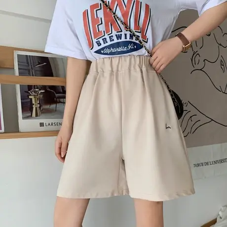 运动短裤女夏季薄款潮ins宽松休闲直筒港味高腰五分中裤阔腿裤子图片