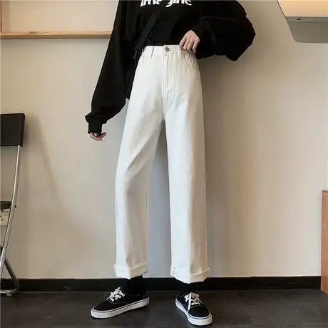 秋装2023新款白色高腰显瘦直筒宽松牛仔裤女休闲阔腿垂感老爹裤子图片