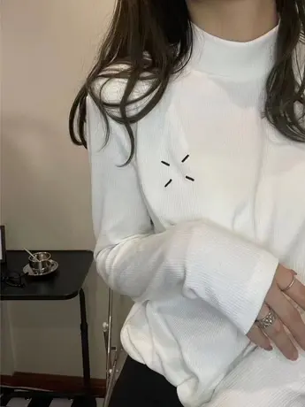 磨毛德绒打底衫女秋冬内搭半高领韩系显瘦长袖t恤小众设计感上衣商品大图