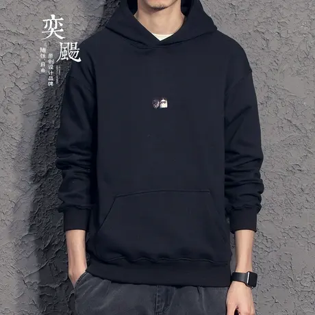 奕飏2020秋冬原创新款 插画日系连帽卫衣 男士白色宽松套头帽衫潮图片