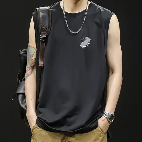 轻薄冰丝背心男潮坎肩男士t恤无袖跨栏运动健身篮球男款大码夏季图片