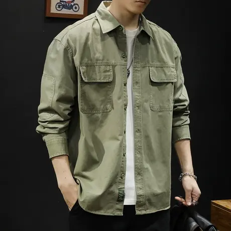 长袖休闲衬衫男秋季男款2023新款美式多口袋衬衣外套男士春秋潮牌图片