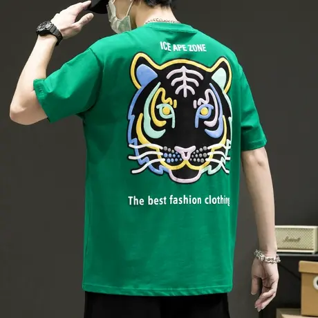 夏季薄款纯棉虎头印花短袖T恤男士宽松内搭情侣装男装2023年新款商品大图