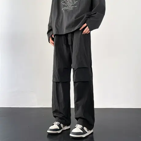 黑色休闲裤男秋季新款美式潮牌褶皱堆积垂感工装直筒裤夏季长裤子商品大图