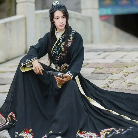 【如梦霓裳丨玄冥】汉服男唐制交领长衫襦裙中国风大袖衫龙纹绣花图片