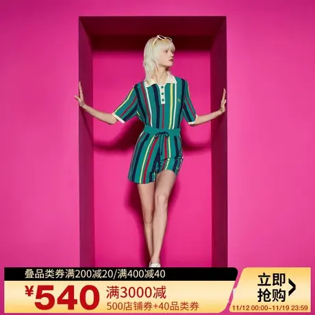Juicy Couture橘滋2023新款盐系慵懒彩虹竖条绣花女休闲短裤商品大图