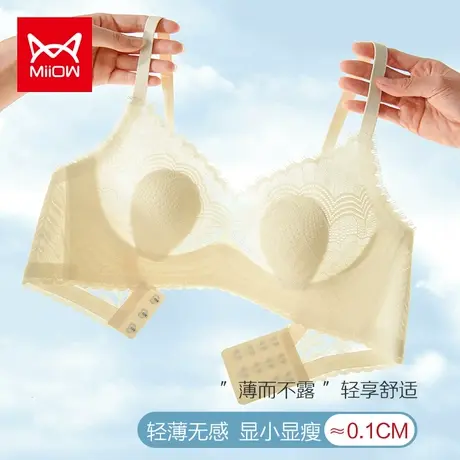 猫人蕾丝内衣女大胸显小胸夏季超薄聚拢防下垂美背文胸无钢圈胸罩图片