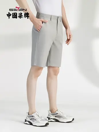 【含麻】柒牌清仓短裤男夏季商务青年休闲五分裤格子直筒中裤商品大图