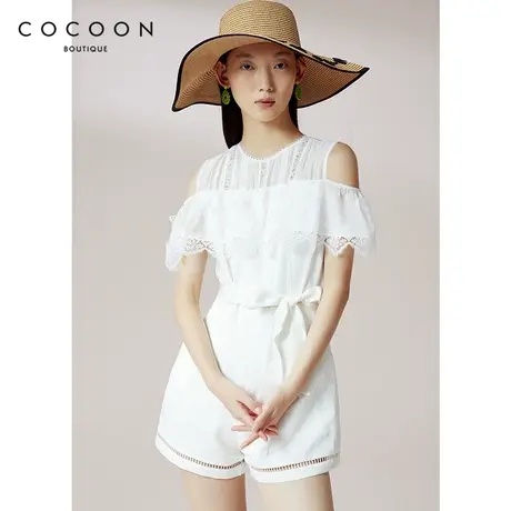 COCOON商场同款轻薄连体裤2023新款夏季女装蕾丝荷叶边收腰连体裤图片