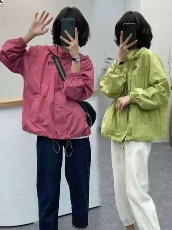 欧货春夏宽松防晒衣女韩版学生新款连帽外套宽松薄款夹克开衫上衣商品大图