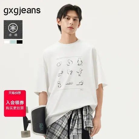 gxg.jeans男装 多色时尚印花潮流时尚宽松圆领短袖T恤男 25夏新品图片