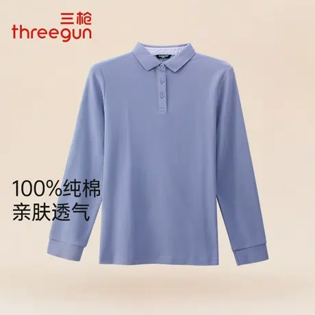三枪polo衫女士秋季新款100%纯棉翻领长袖商务T恤休闲衫打底上衣商品大图