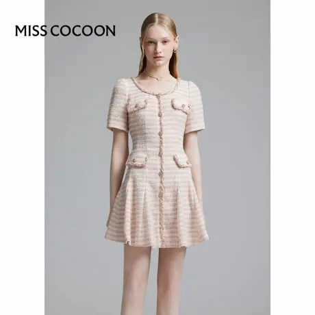 COCOON可可尼 商场同款夏季时尚小香风编织拼接撞色修身连衣裙女图片