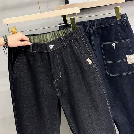 春秋季新款牛仔裤男士潮牌宽松直筒九分裤2023年休闲丹宁牛仔长裤图片