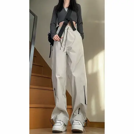 冰丝阔腿冲锋裤男美式vibe机能防风防水米白色登山工装裤子夏薄款商品大图