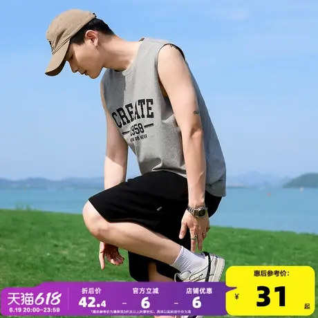 唐狮2025夏季新款男背心字母印花宽松无袖T恤坎肩圆领上衣潮汗衫t商品大图
