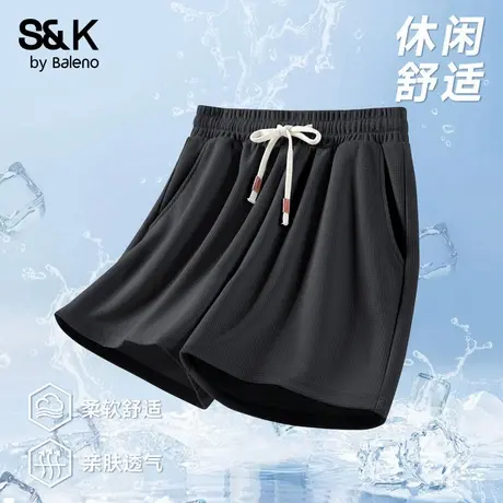 班尼路S&K系列黑色华夫格三分裤女2025夏季凉感热裤亲肤透气短裤Q商品大图