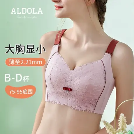 ALDOLA/雅黛俪大胸专属文胸薄款透气显瘦撞色刺绣蕾丝无钢圈胸罩商品大图