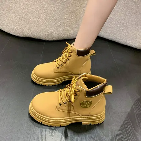 马丁靴女秋季2023新款ins英伦风透气复古短靴厚底大黄靴工装单靴图片